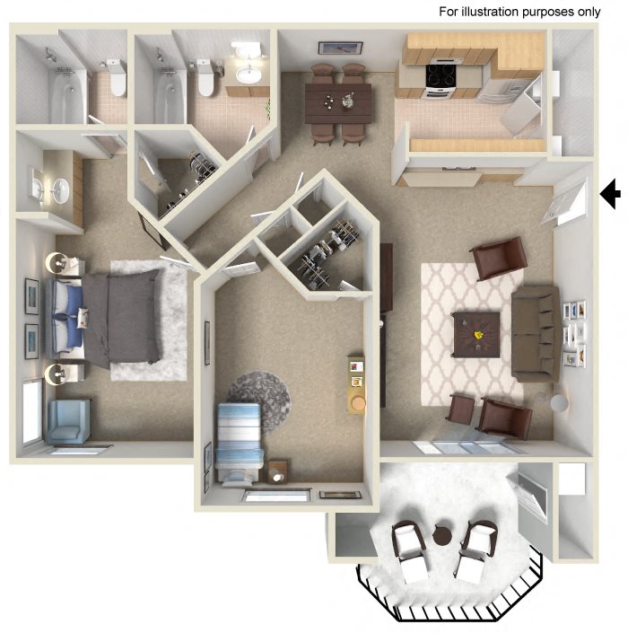 Two Bed Two Bath Floor Plan Two Bed Two Bath Floor Plan at Tuscany Ridge Apartment Homes, 41955 Margarita Road, CA